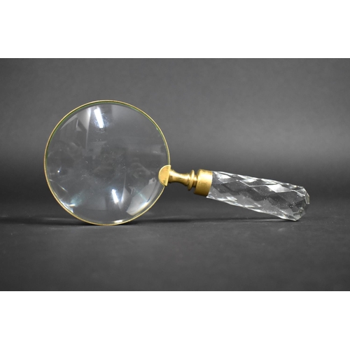 58 - A Modern Large Desktop Magnifying Glass with Faceted Glass Handle, 22cms Long