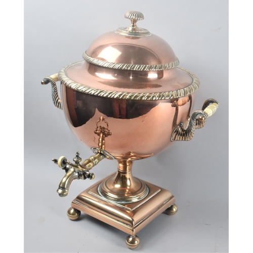 61 - A Late Victorian Copper and Brass Samovar to Two Handled Urn Form on Square Plinth Base with Four Ba... 