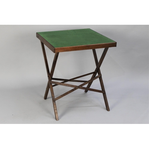 63 - A Mid 20tjh Century Folding Beize Top Whist Table, 60cms Square