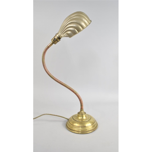 66 - A Vintage Copper and Brass Adjustable Desktop Reading Light with Shell Shade, Condition Issues