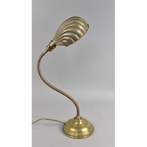 66 - A Vintage Copper and Brass Adjustable Desktop Reading Light with Shell Shade, Condition Issues