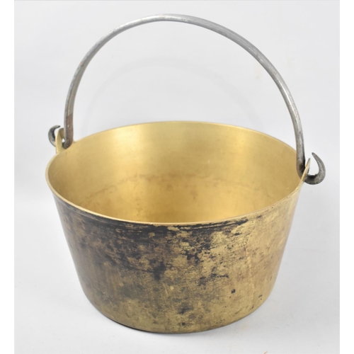 67 - A Vintage Brass Jam Kettle with Steel Loop Handle, 29.5cms Diameter