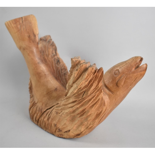 68 - A Carved Wooden Study of Leaping Salmon, 25cms High