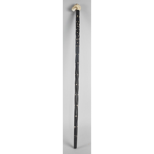 7 - A Colonial Walking Cane with Bone Studding and Replacement Skull Handle, 78cms Long