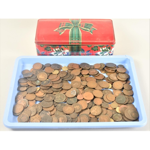 70 - A Vintage Dome Topped Tin Containing Copper Coinage