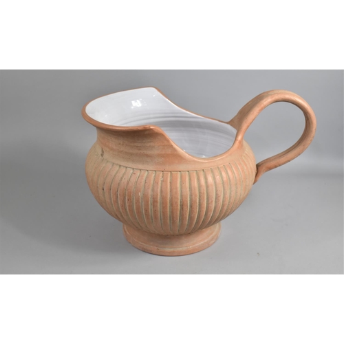 74 - A Very Large Ceramic Planter in the Form of a Jug with White Glazed Interior, Reeded Body, 34cms Hig... 