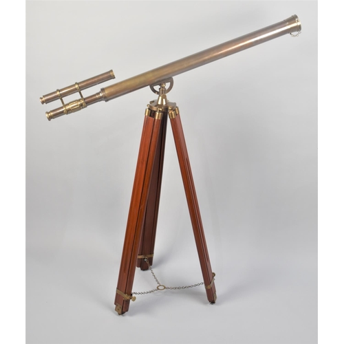 79 - A Reproduction 19th Century Style Brass Telescope with Tripod, 96cms Long