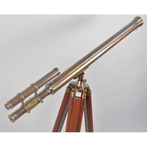 79 - A Reproduction 19th Century Style Brass Telescope with Tripod, 96cms Long