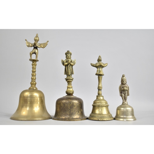 83 - A Collection of Indian Brass Temple Bells, Tallest 26cms