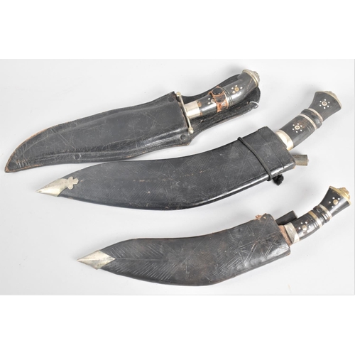 94 - A Collection of Three Vintage Kukri Knives with Leather Scabbards