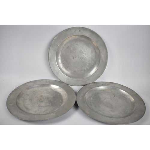 100 - Three 18th Century Pewter Plates by Francis Whittle, London, Monogrammed AL, 23.5cms Diameter