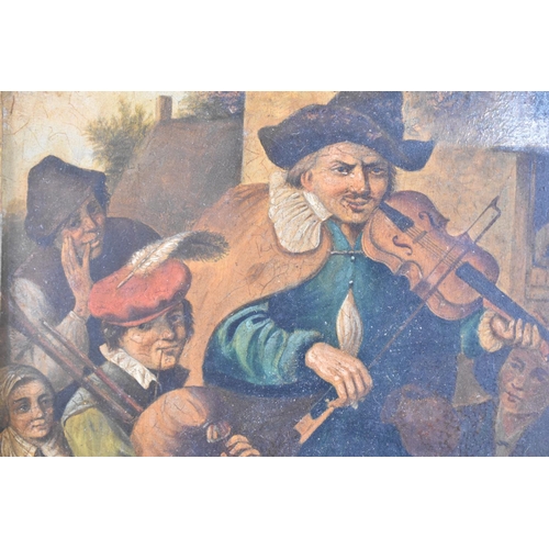 17 - A Pair of 19th Century Overpainted Prints on Copper, One Depicting Musicians in Street, the Other St... 