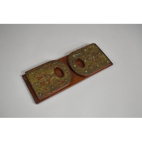 2 - A Late Victorian Brass Mounted Book Slide with Hinged End Panels Having Pierced Fleur De Lys Design