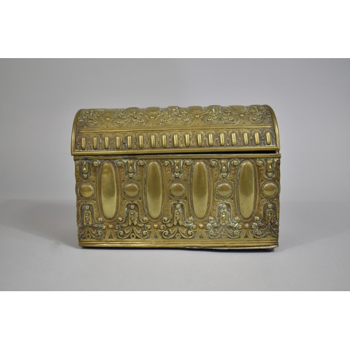 3 - A Late 19th/Early 20th Century Pressed Brass Three Division Letter Box with Sloping Hinged Lid, 21cm... 