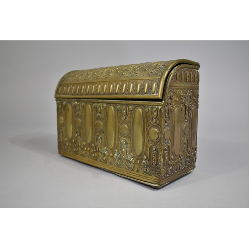 3 - A Late 19th/Early 20th Century Pressed Brass Three Division Letter Box with Sloping Hinged Lid, 21cm... 