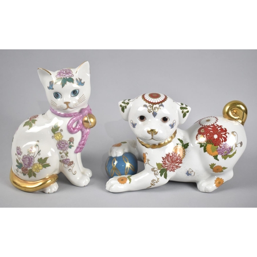 432 - A Hand Painted Franklin Mint Porcelain Puppy, 'The Imperial Puppy of Satsuma', Together with a Kitte... 