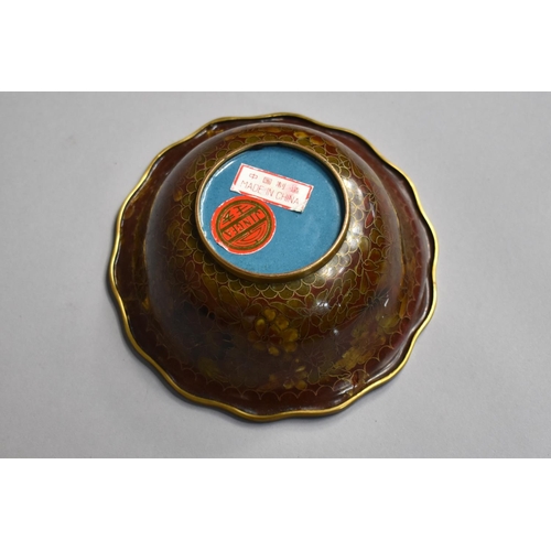 50 - A Late 20th Century Chinese Enamelled Bowl with Wavy Rim, Jingsa Sticker to Base, 12.5cms Diameter