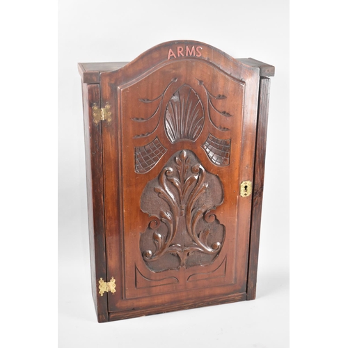 101 - A Mid 20th Century Wooden Wall Hanging Cabinet with Carved Door Inscribed 