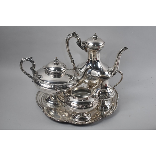 104 - A Four Piece Silver plated Tea Service with Hand Chased Decoration, Cavalier Pattern, together with ... 