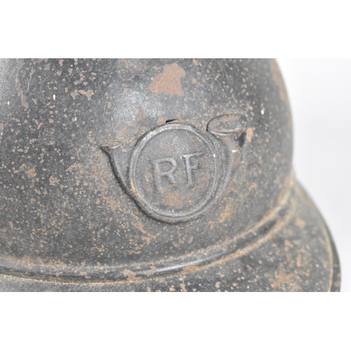 109 - A French Adrian Military Helmet with RF Badge and Top Comb, Leather Interior