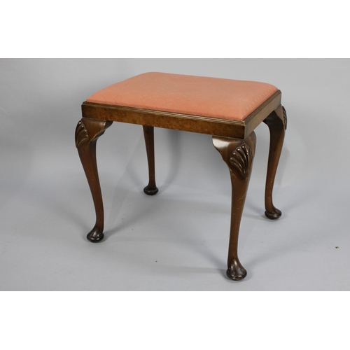 113 - A Mid 20th Century Walnut Framed Rectangular Dressing Table Stool with Cabriole Supports