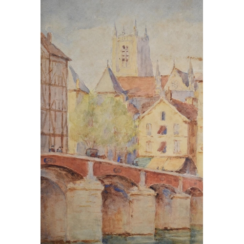 117 - A Framed Watercolour Depicting River Bridge in Town Signed T Sugars, 18x27cms