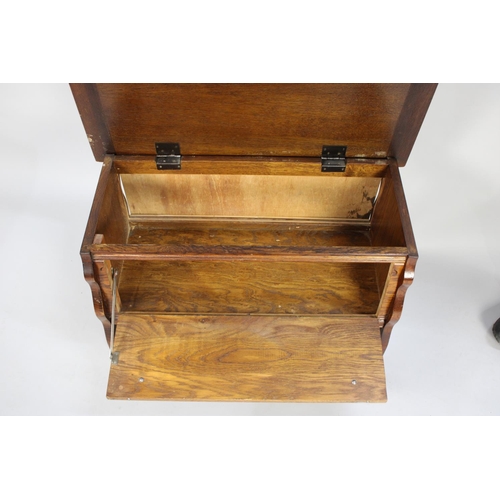 120 - A Mid 20th Century Oak Lift Top and Pull Front Storage Box/Stand, Missing One Ring Handle, 80cms Wid... 