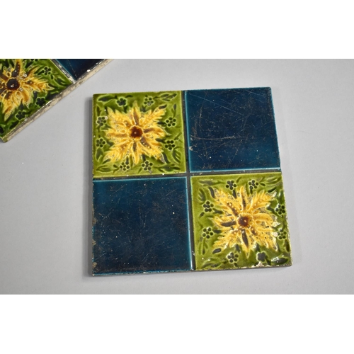 130 - A Collection of Five Glazed Tiles, 15.5cms Square