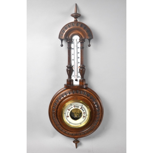 150 - A Late Victorian Mahogany Framed Wheel Barometer with Thermometer, 56cms High