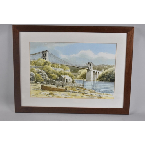 152 - A Framed Print Menai Bridge, 40x26cms