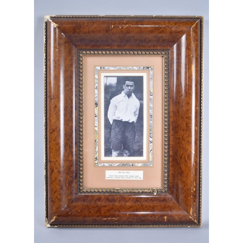 153 - A Burr Wood Effect Cushion Frame Containing Print of Photograph Taken May 1st 1928, Dixie Dean Score... 