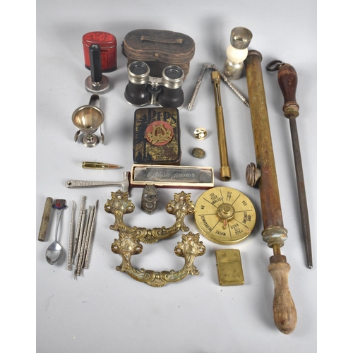 168 - A Collection of Various Sundries to include Vintage Binoculars, Brass Garden Spray, Golfball Spirit ... 