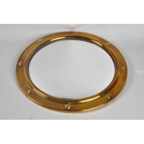 169 - A Modern Circular Brass Framed Convex Wall Mirror, 30cms Diameter