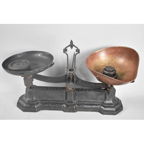 170 - A Set of Vintage Cast Iron Kitchen Scales with Weights by W and T Avery, 44cms Wide