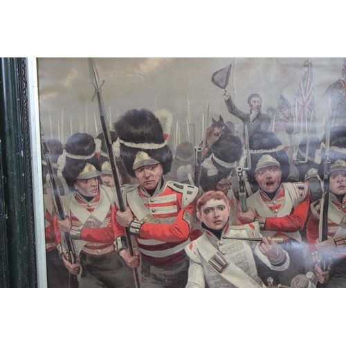 173 - A Framed Military Print, Drummer Boy Leading Soldiers into Battle, 55x80cms