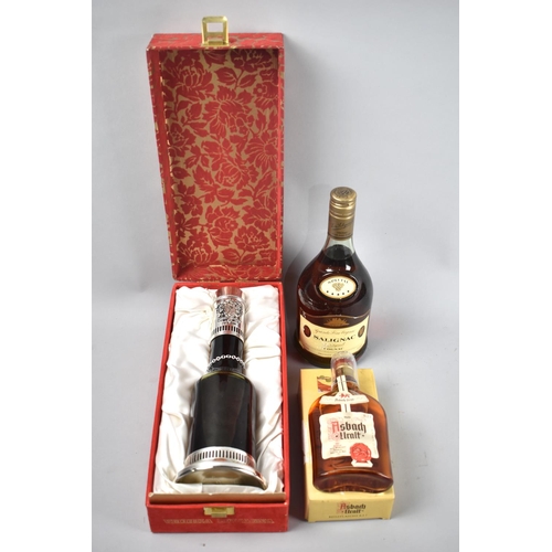 176 - A Cased Presentation Bottle of Vecchia Romagna Brandy, French Salignac Cognac and Asbach Uralt Brand... 