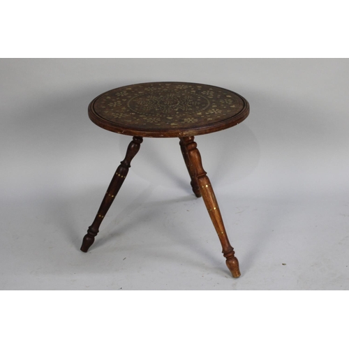 210 - A Circular Tripod Coffee Table with Brass Inlaid Top, 46cms Diameter