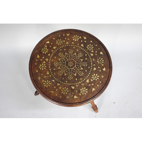 210 - A Circular Tripod Coffee Table with Brass Inlaid Top, 46cms Diameter