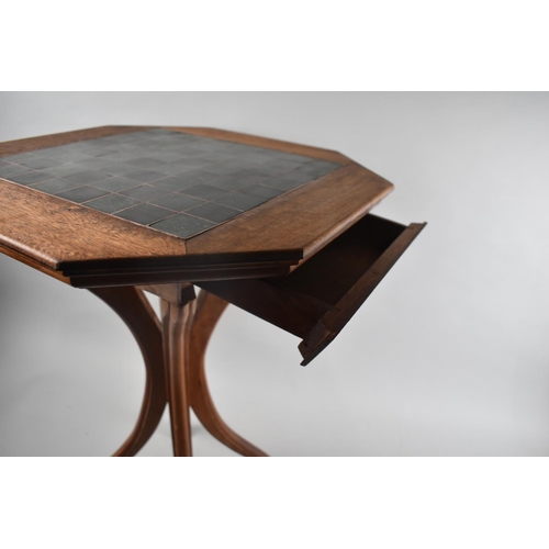 213 - WITHDRAWN:A Modern Octagonal Games Table with Slate Inlay Chequerboard Top, Front Piece Drawer, 45cm... 