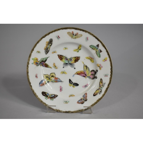 256 - A Japanese Porcelain Plate Decorated with Hand Painted Butterflies in Polychrome Enamels, Signed to ... 