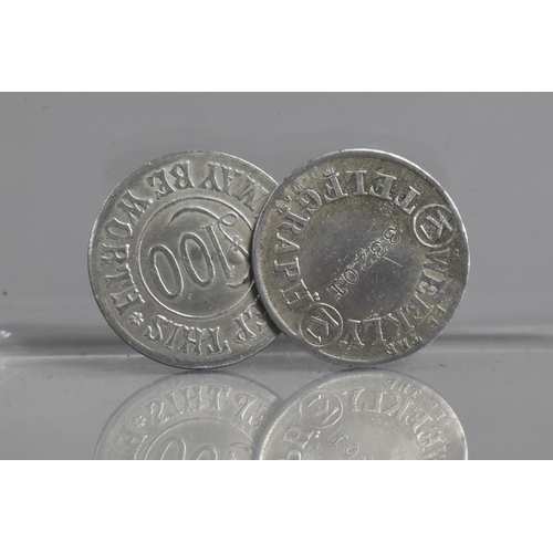 267 - A Pair of Early 20th Century £100 Tokens, Issued by the Weekly Telegraph, 1905