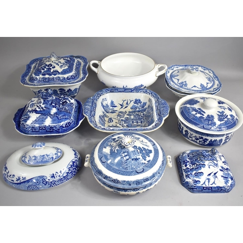 278 - A Collection of Various Blue and White Transfer Printed Willow Pattern and Other Tureens, Coalport, ... 