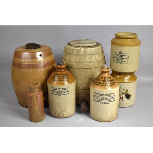 294 - A Collection of Various Stoneware to comprise Large Barrels, Brewers Bottles to include White Bros. ... 