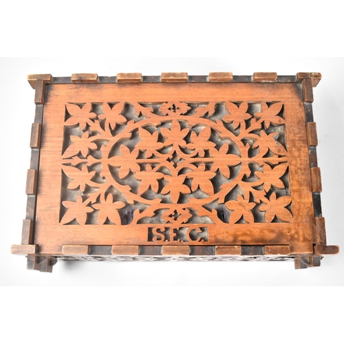 3 - A Fretwork Box with Hinged Lid Monogrammed SEC, 28cms Wide