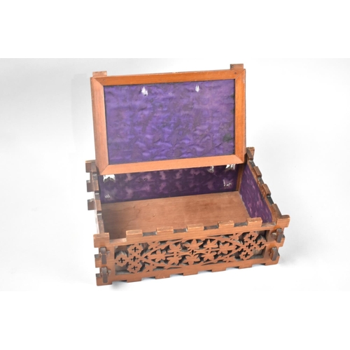 3 - A Fretwork Box with Hinged Lid Monogrammed SEC, 28cms Wide