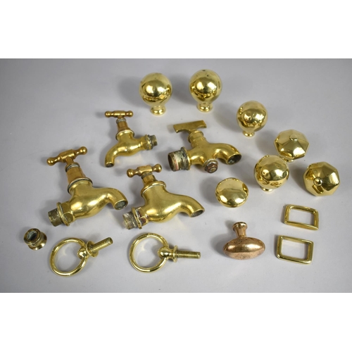 310 - A Collection of Various Brass Taps and Door Knobs and Fittings Etc