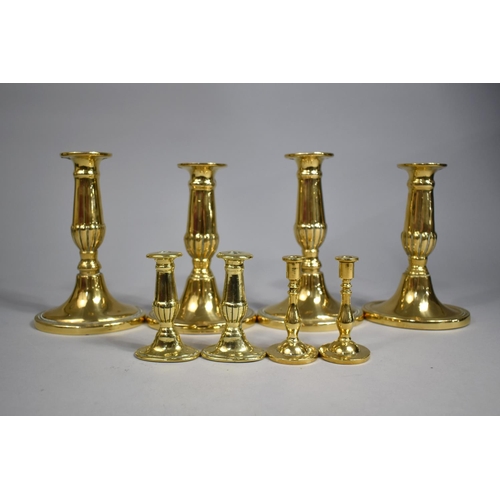 314 - Four Pairs of Brass Candlesticks to include Tall and Short Examples