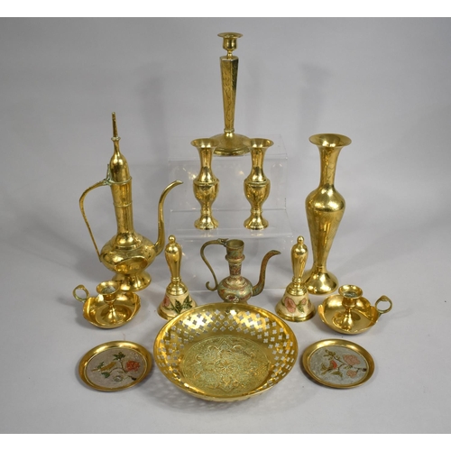 316 - A Collection of Various Brass to comprise Vases, Ewer, Candlesticks Etc