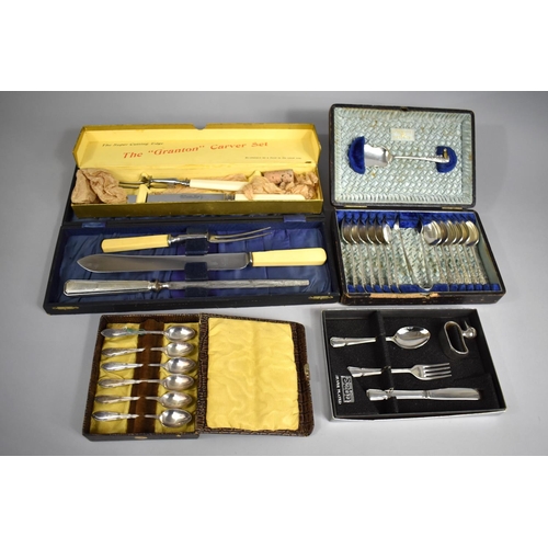 317 - A Collection of Various Silver Plated and boxed Cutlery to comprise Walker and hall Set, Carving Set... 