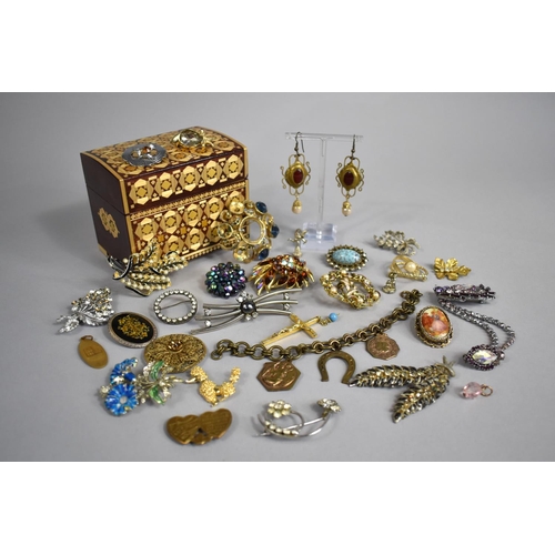 390 - A Collection of Various Costume Jewellery to Comprise Jewelled Brooches, Pair of Art Nouveau Influen... 